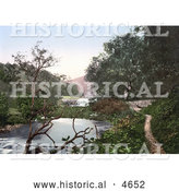 Historical Photochrom of Trail Along the River Wye near the Warren Waterfall in Monsal Dale, Derbyshire, England by Al