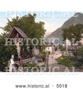 Historical Photochrom of Tyrol Village, Village with Crucifix, Tyrol, Austria by Al