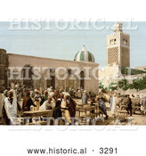 Historical Photochrom of Vendors and Customers at the Ebony Market, Tunis, Tunisia by Al