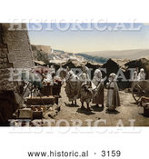Historical Photochrom of Vendors and People, Constantine, Algeria by Al