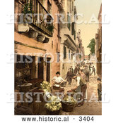 Historical Photochrom of Venetian Street Market by Al