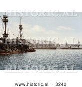Historical Photochrom of Warships in the Harbor, Algiers, Algeria by Al