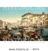 Historical Photochrom of Waterfront Buildings and Gondolas, Grand Canal by Al
