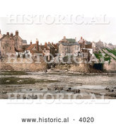 Historical Photochrom of Waterfront Houses on Robin Hood’s Bay in Bay Town Whitby North Yorkshire England UK by Al