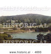 Historical Photochrom of Watermouth Castle and Boat Houses in Ilfracombe England by Al