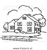 January 1st, 2014: Historical Vector Clipart of a House Outline with Trees and a Sidewalk by Al