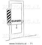 Historical Vector Illustration of a Barber Shop with a Closed Sign on the Door - Black and White Version by Al