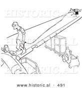 Historical Vector Illustration of a Cartoon Male Worker Talking to a Lady - Black and White Outlined Version by Al