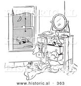 Historical Vector Illustration of a Cartoon Woman Searching Dresser Drawers While Her Date Waits in the Car - Outlined Version by Al