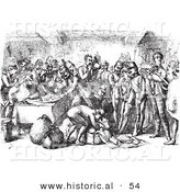 Historical Vector Illustration of a Crowd of Men in Court - Black and White Version by Al