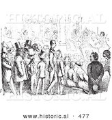 Historical Vector Illustration of a Crowd of People at a Marionette Theater - Black and White Version by Al