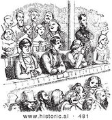 Historical Vector Illustration of a Crowd of People at a Theater - Black and White Version by Al