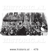 Historical Vector Illustration of a Crowd of People Watching a Pirate Play - Black and White Version by Al