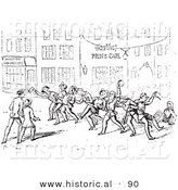 Historical Vector Illustration of a Drunk Crowd of People on a Street in Town - Black and White Version by Al