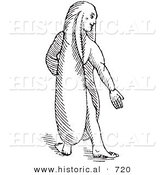 Historical Vector Illustration of a Fantasy Rabbit Eared Man Creature - Black and White Version by Al