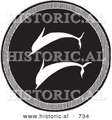 Historical Vector Illustration of a Greek Dolphin Shield - Black and White Version by Al