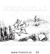 Historical Vector Illustration of a Group of Guards Approaching an Artist from Behind - Black and White Version by Al