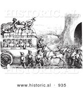 Historical Vector Illustration of a Group of Soldiers Stopping an Omnibus - Black and White Version by Al