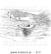Historical Vector Illustration of a Hat Floating on the Rhine River - Black and White Version by Al