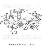 Historical Vector Illustration of a Mad Cartoon Man Trying to Jerk a Phone out of a Female Office Worker's Hand - Black and White Outlined Version by Al