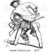 Historical Vector Illustration of a Man Beating up a Guard with a Gun - Black and White Version by Al