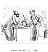 Historical Vector Illustration of a Man Buying an Old German Pipe - Black and White Version by Al