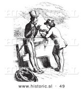Historical Vector Illustration of a Man Getting Interviewed on a Boat - Black and White Version by Al