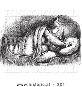 Historical Vector Illustration of a Man in Bed with a Lit Candle - Black and White Version by Al
