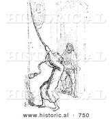Historical Vector Illustration of a Man Ringing a Bell Attached to a Rope - Black and White Version by Al