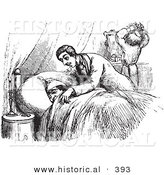 Historical Vector Illustration of a Man Tucking His Tired Friend into Bed - Black and White Version by Al