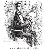 Historical Vector Illustration of a Man with Binoculars at the Opera Full of People - Black and White Version by Al