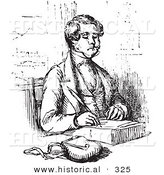 Historical Vector Illustration of a Man Writing a Letter with a Feather and Ink - Black and White Version by Al