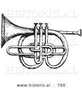 Historical Vector Illustration of a Musical Cornet and Pistons - Black and White Version by Al