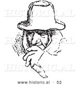 Historical Vector Illustration of a Mysterious Man Wearing a Hat - Black and White Version by Al