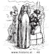 Historical Vector Illustration of a Nun Standing with People on a Boat - Black and White Version by Al