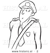 Historical Vector Illustration of a Retro Security Guard Curiously Looking over - Black and White Outlined Version by Al