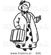 Historical Vector Illustration of a Retro Woman Carrying a Suitcase - Outlined Version by Al