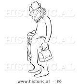 Historical Vector Illustration of a Shaggy Man Standing and Waiting - Black and White Version by Al