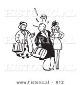 Historical Vector Illustration of a Shocked Retro Man Caught with His Mistress by Another Woman - Outlined Version by Al