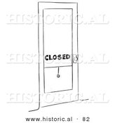 Historical Vector Illustration of a Shop with Closed Sign on Door - Black and White Version by Al