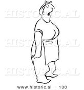Historical Vector Illustration of a Surprised Cartoon Woman Wearing an Apron While Standing and Staring - Black and White Outlined Version by Al