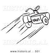 Historical Vector Illustration of a Taxi Motorcycle with Sidecar - Black and White Outlined Version by Al