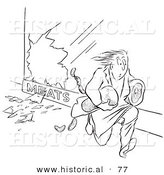Historical Vector Illustration of a Thief Running from a Market with Stolen Meat - Black and White Version by Al