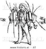 Historical Vector Illustration of a Tobacco Pipe Vendor - Black and White Version by Al