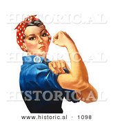 Historical Vector Illustration of a Tough Female Riveter Flexing Her Bicep by Al