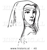 Historical Vector Illustration of a Young Nun - Black and White Version by Al