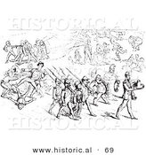 Historical Vector Illustration of an Argument Between Men and Soldiers - Black and White Version by Al