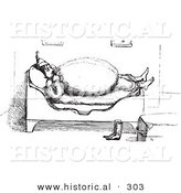 Historical Vector Illustration of an Obese Man Sleeping on a Bed - Black and White Version by Al