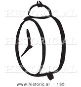 Historical Vector Illustration of an Old Fashioned Alarm Clock with Bell on Top - Black and White Outlined Version by Al