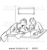 Historical Vector Illustration of Cartoon Businessmen Brainstorming - Black and White Outlined Version by Al